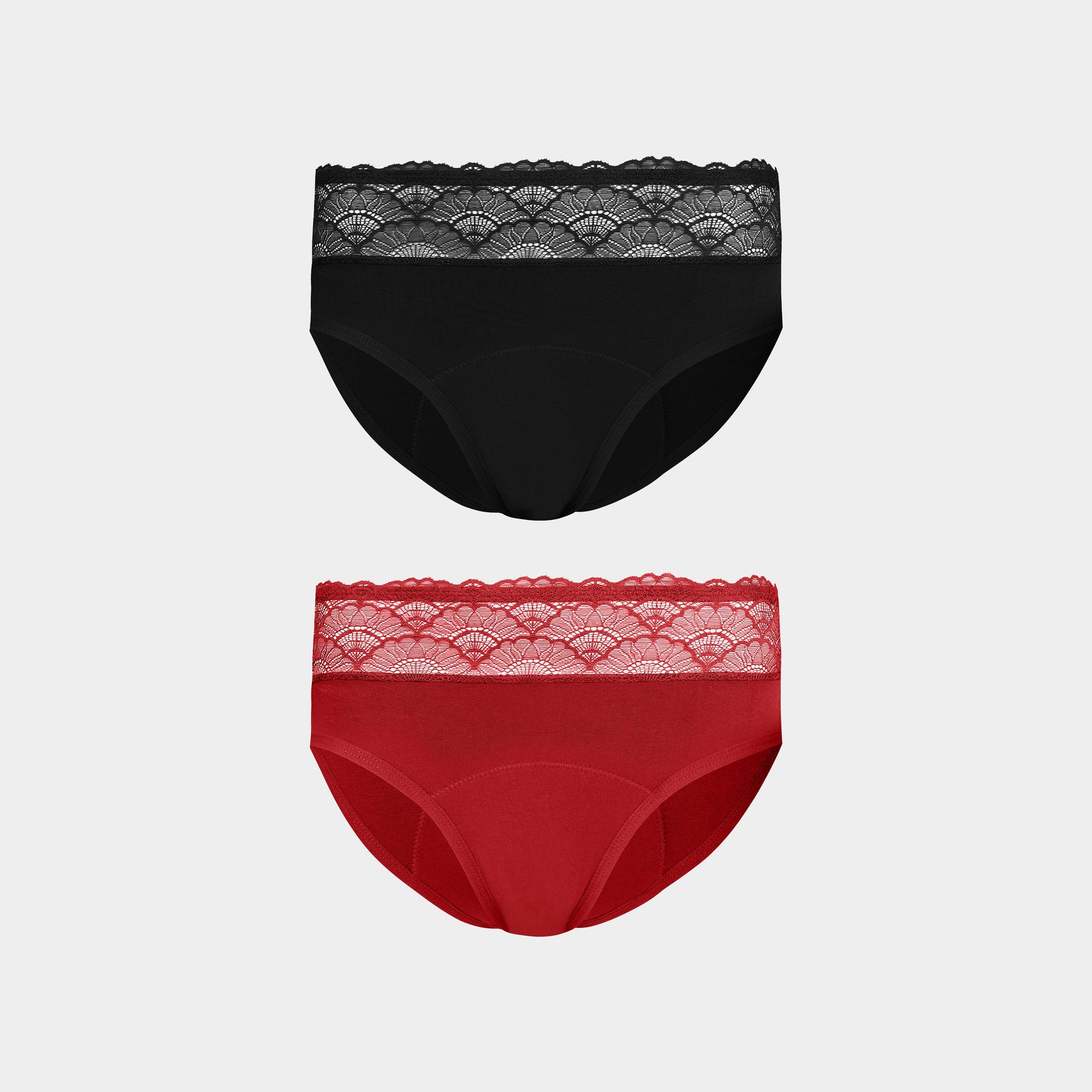 Periodenunterwäsche Ausfluss Slip Set: 2x CLEO (1x schwarz + 1x rot) femtis XXS Schwarz & Rot